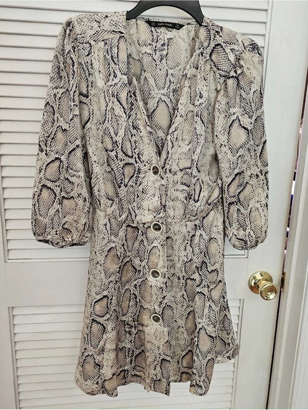 Zara Beige and Black Snake-Print Button Dress